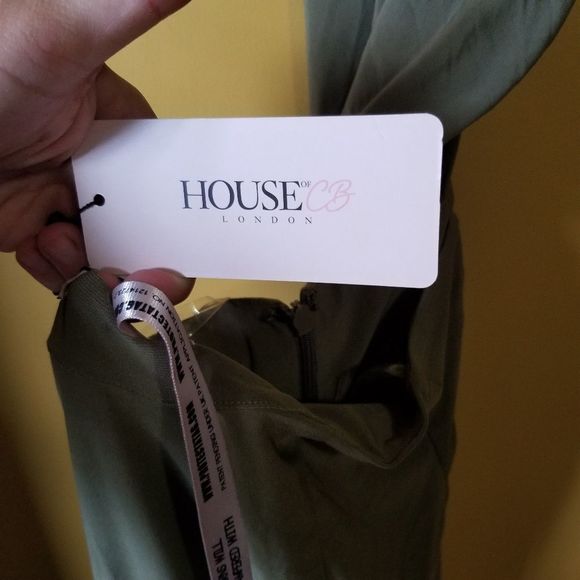 NWT House of CB London Green Wrap Dress Size Small Laureline Khaki - Picture 4 of 11